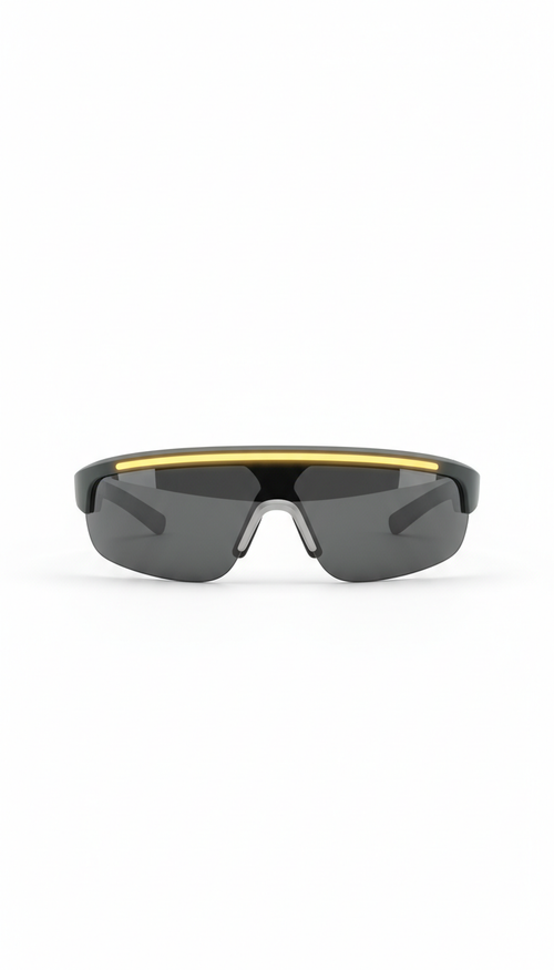 Fitness tracking eyewear, a 3/4 angle shot will effectively display the eyewear's design and technological features. The...