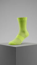 Neon Yellow Accent Socks, Three-quarter angle as default — products arranged on matte city-inspired plinths or hung on...