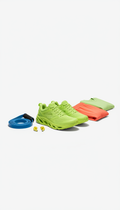 Lime Green running shoes, such as pairing with both gym accessories and casual wear items., perfectly centered...