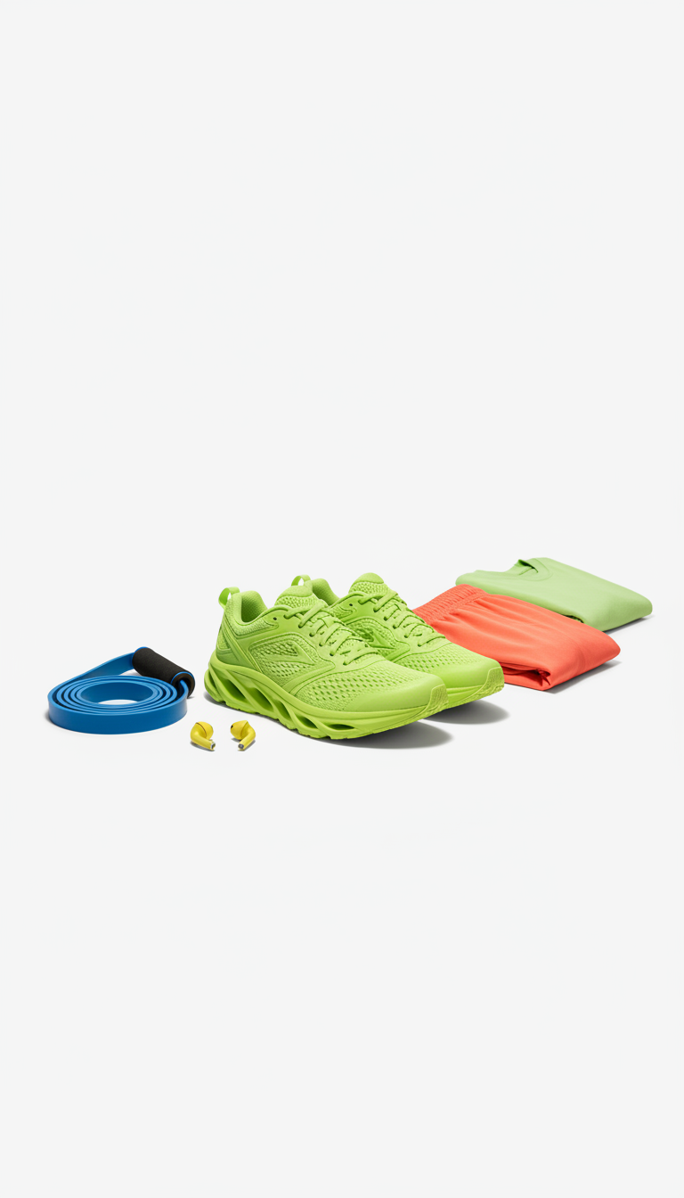Lime Green running shoes, such as pairing with both gym accessories and casual wear items., perfectly centered...
