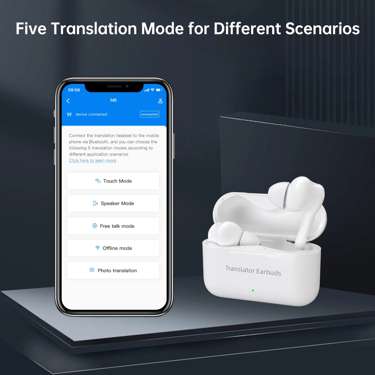 Wooask M6 AI Translator Earbuds — 144 Languages, Offline Packs